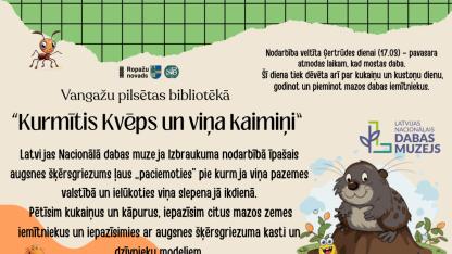 Attēls rakstam: 19.III Latvijas Nacionālā dabas muzeja nodarbība "Kurmītis Kvēps un viņa kaimiņi" Vangažos