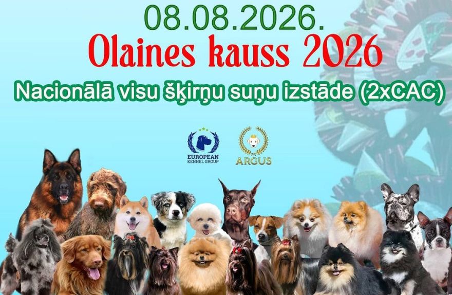 8.VIII Visu šķirņu suņu izstāde "Olaines kauss 2026" Olainē