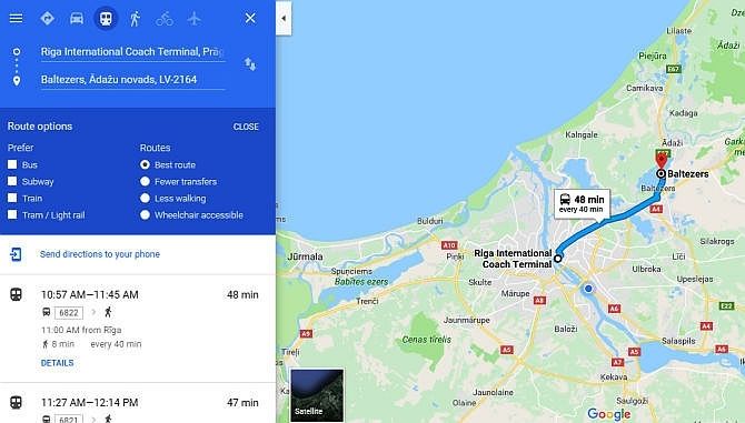 Ādažnieki braucienus uz Rīgu varēs plānot mobilajā aplikācijā "GoogleMaps"