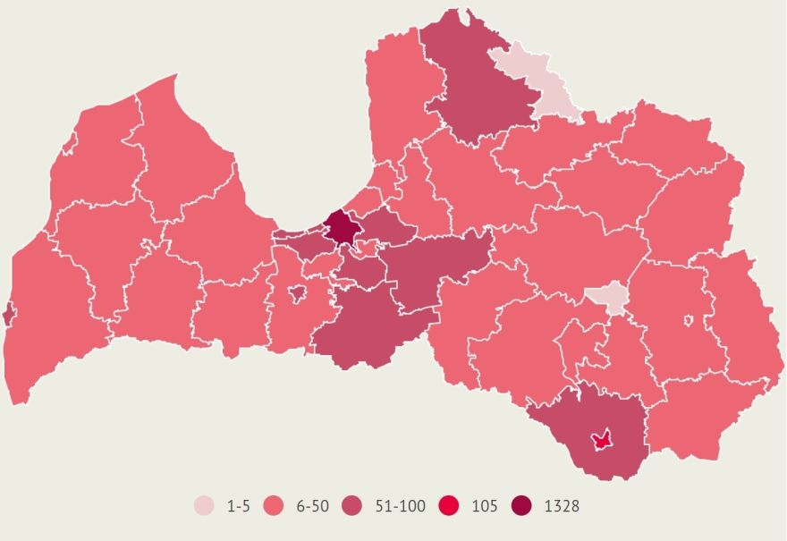 Aizvadītajā nedēļā lielākajā daļā Latvijas pašvaldību palielinājies ar Covid-19 inficēto iedzīvotāju skaits