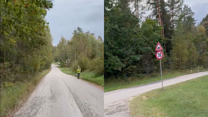 Bērni spiesti pārvietoties pa brauktuvi un ciematā vērojams absurds ceļazīmju izvietojums. Padebešos meklē risinājumu