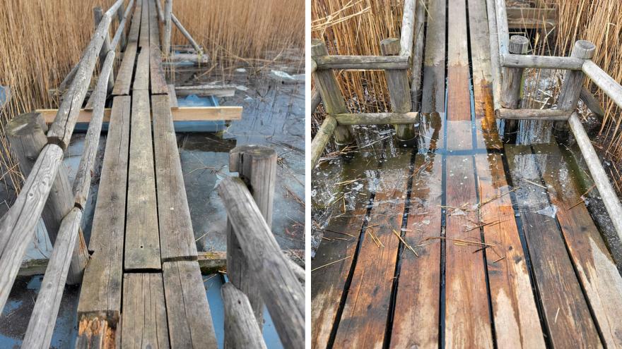 Attēls rakstam: Bīstamu bojājumu dēļ slēgta Kaņiera Niedrāju laipa; uzsāks ārkārtas remontdarbus