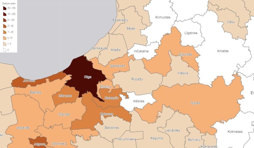 Covid-19 konstatēts arī Mālpils novadā; augstākā intensitāte novērota Garkalnes un Babītes novados
