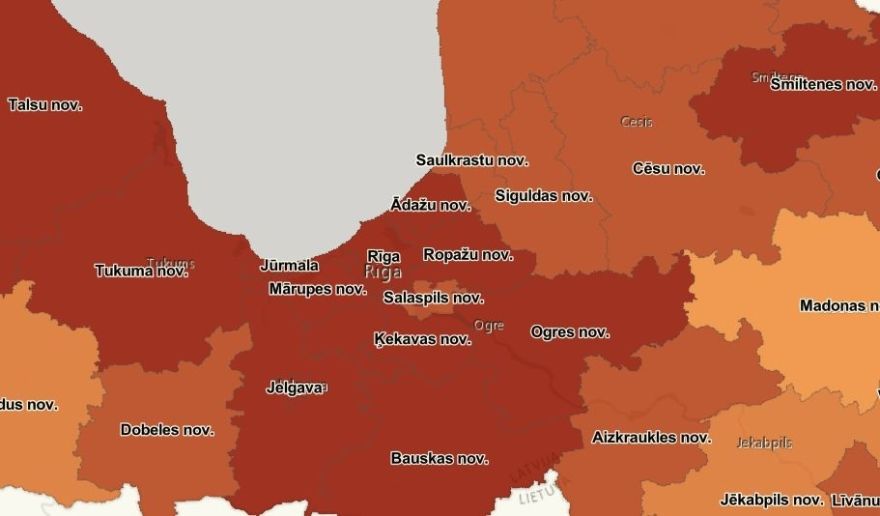 Diennakts laikā ar Covid-19 inficēto skaits samazinājies visos Pierīgas novados, izņemot Saulkrastus