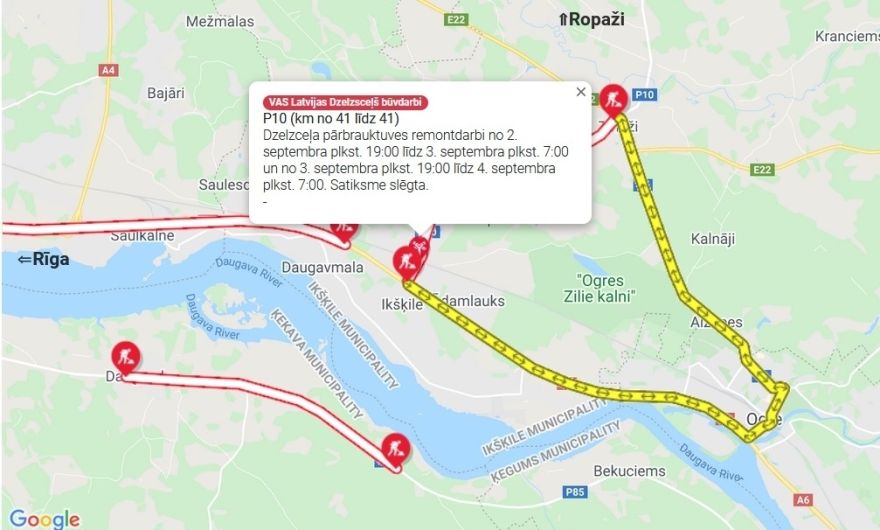 Ikšķilē divas naktis būs slēgta dzelzceļa pārbrauktuve