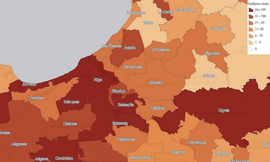 Jūrmalā otrdien reģistrēti 18 Covid-19 inficēšanās gadījumi, Ķekavas novadā – 14