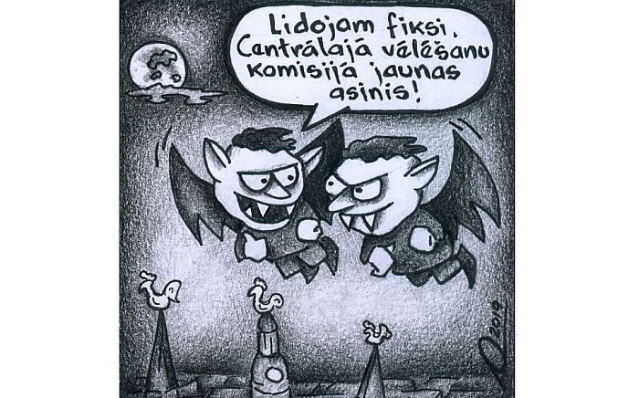 Karikatūra. Dzīres vēlēšanu komisijā