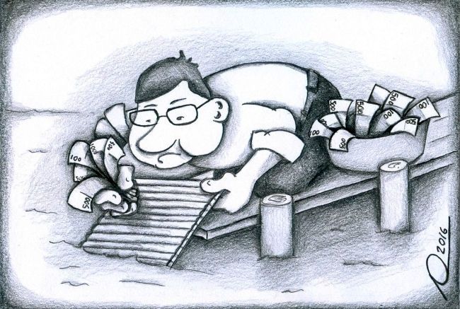 Karikatūra: Matiņu ezerā mazgātie eiro
