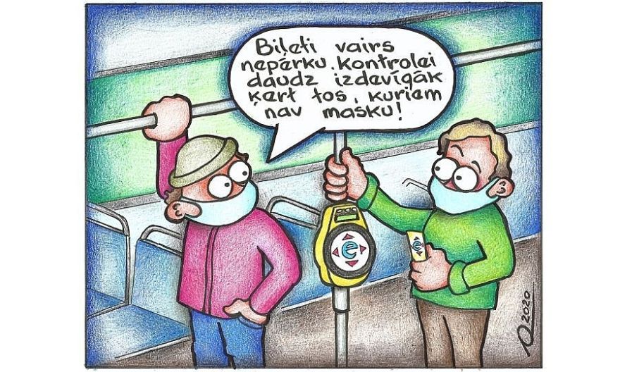 Karikatūra. Naudas sods par aizsargmaskas nelietošanu