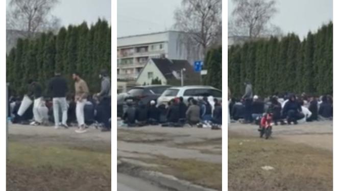 Attēls rakstam: Musulmaņu masveida lūgšanas uz ietves rada rezonansi. Ratnieks vēršas drošības dienestā