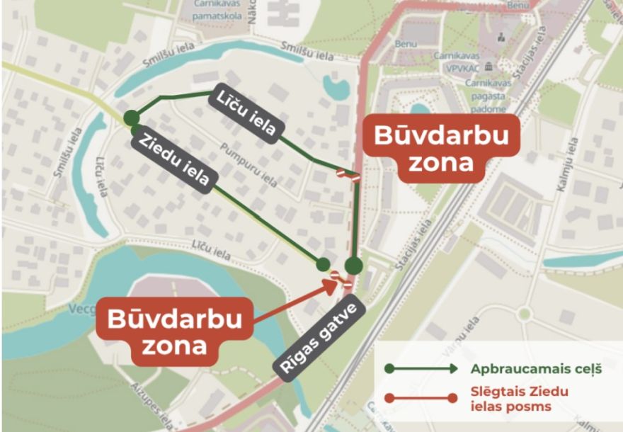 No 11.maija būvdarbu dēļ Carnikavā būs satiksmes organizācijas izmaiņas