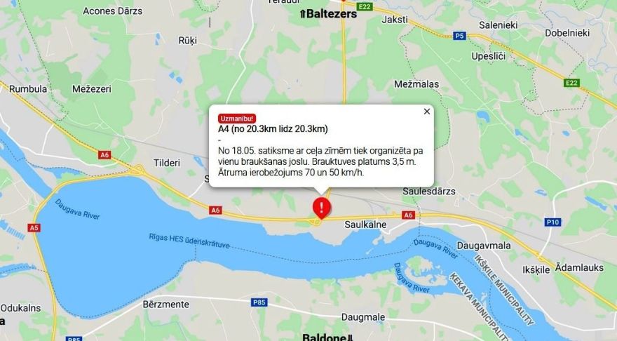 No pirmdienas satiksme uz Rīgas apvedceļa pārvada pār Daugavpils šoseju notiks pa vienu braukšanas joslu