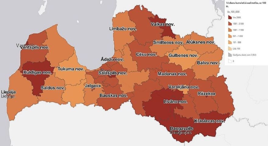 Otrdien reģistrēti 2718 Covid-19 inficēšanās gadījumi, saņemti ziņojumi par 45 mirušajiem (papildināta)