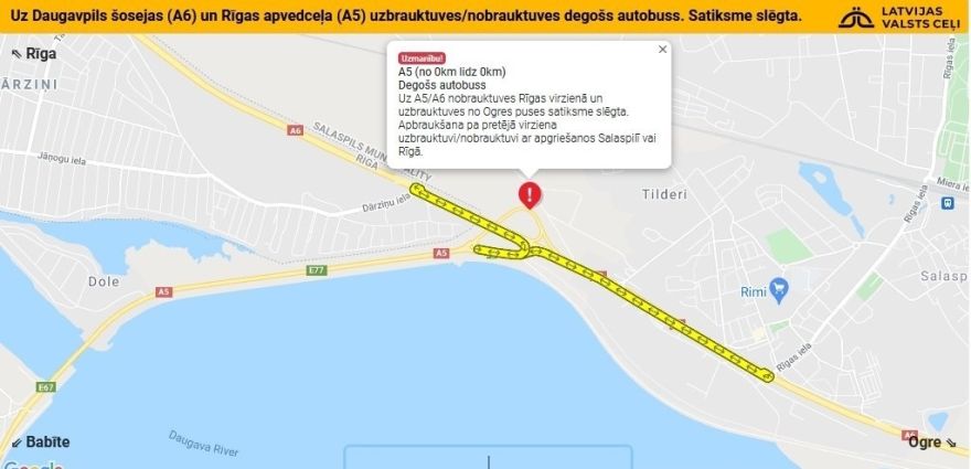 Pie Salaspils dedzis pasažieru autobuss (papildināta)
