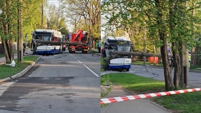 Attēls rakstam: Rīgā trolejbuss ietriecies stabā