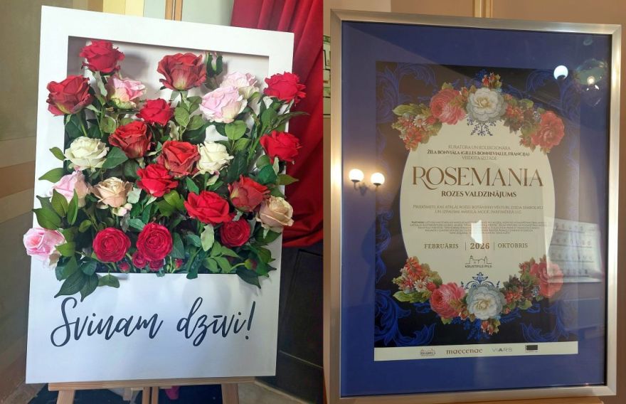 Rožu mēnesis ziedu karalienes zīmē. Izstādē "Rosemania/Rozes valdzinājums"