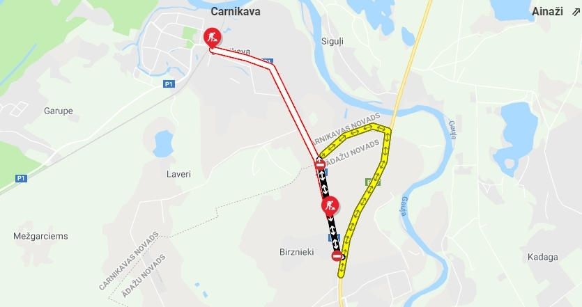 Slēdz satiksmi uz autoceļa Carnikava–Ādaži posmā no pievedceļa Gaujas tiltam līdz Tallinas šosejai