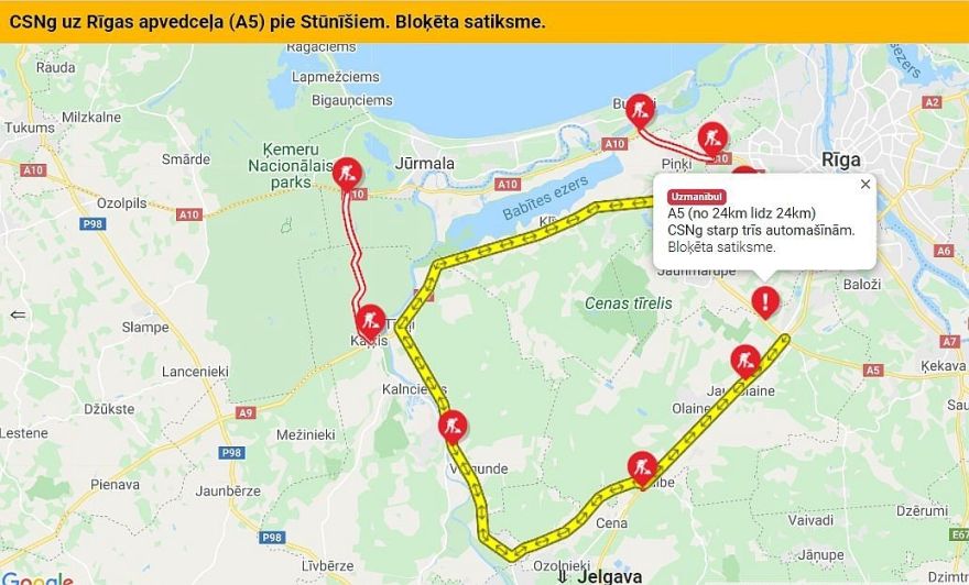 Uz Rīgas apvedceļa notikusi triju automašīnu sadursme, kustība atjaunota