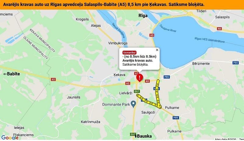 Uz Rīgas apvedceļa pie Ķekavas avarējis kravas auto un bloķēta satiksme